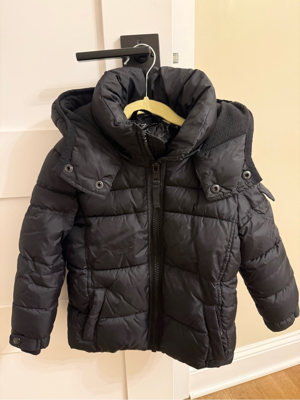 Kids Black Puffer Jacket with Hood - Unbranded